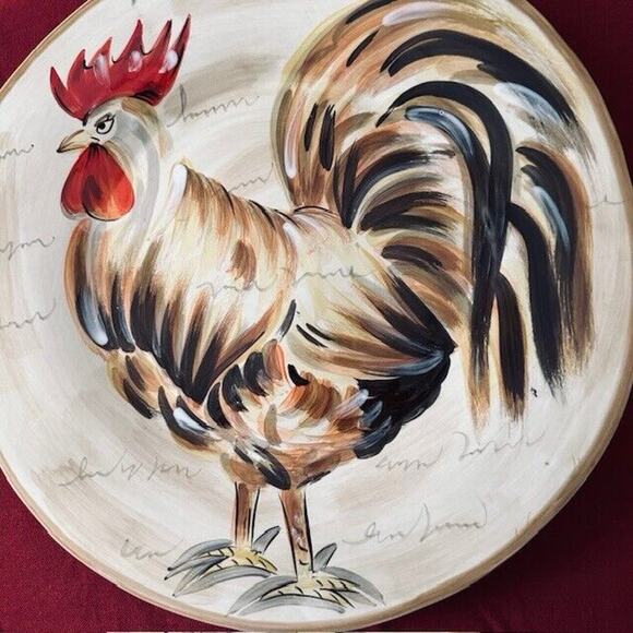 TableTops Gallery Romalo Rooster Dinner Plate 11.5" set of 4 Hand Painted Rustic - Picture 13 of 13